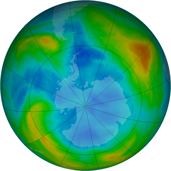 Antarctic ozone map for 09 August 1990
